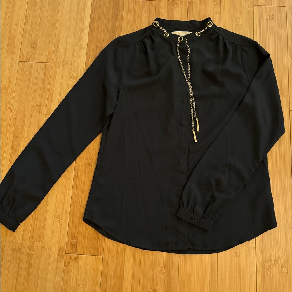 Black Michael Kors blouse with gold chain , NWOT